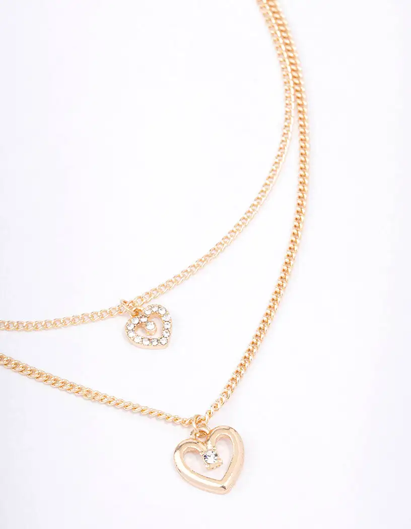 Gold Chain Heart Diamante Layered Necklace