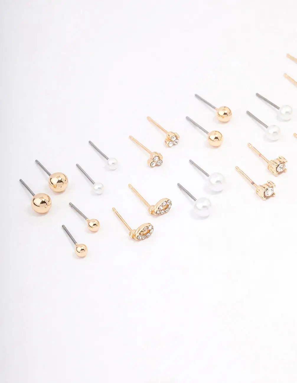 Gold Classic Pearl & Diamante Stud Earring 12-Pack