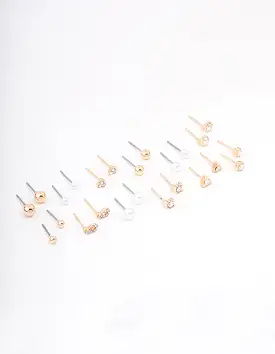 Gold Classic Pearl & Diamante Stud Earring 12-Pack