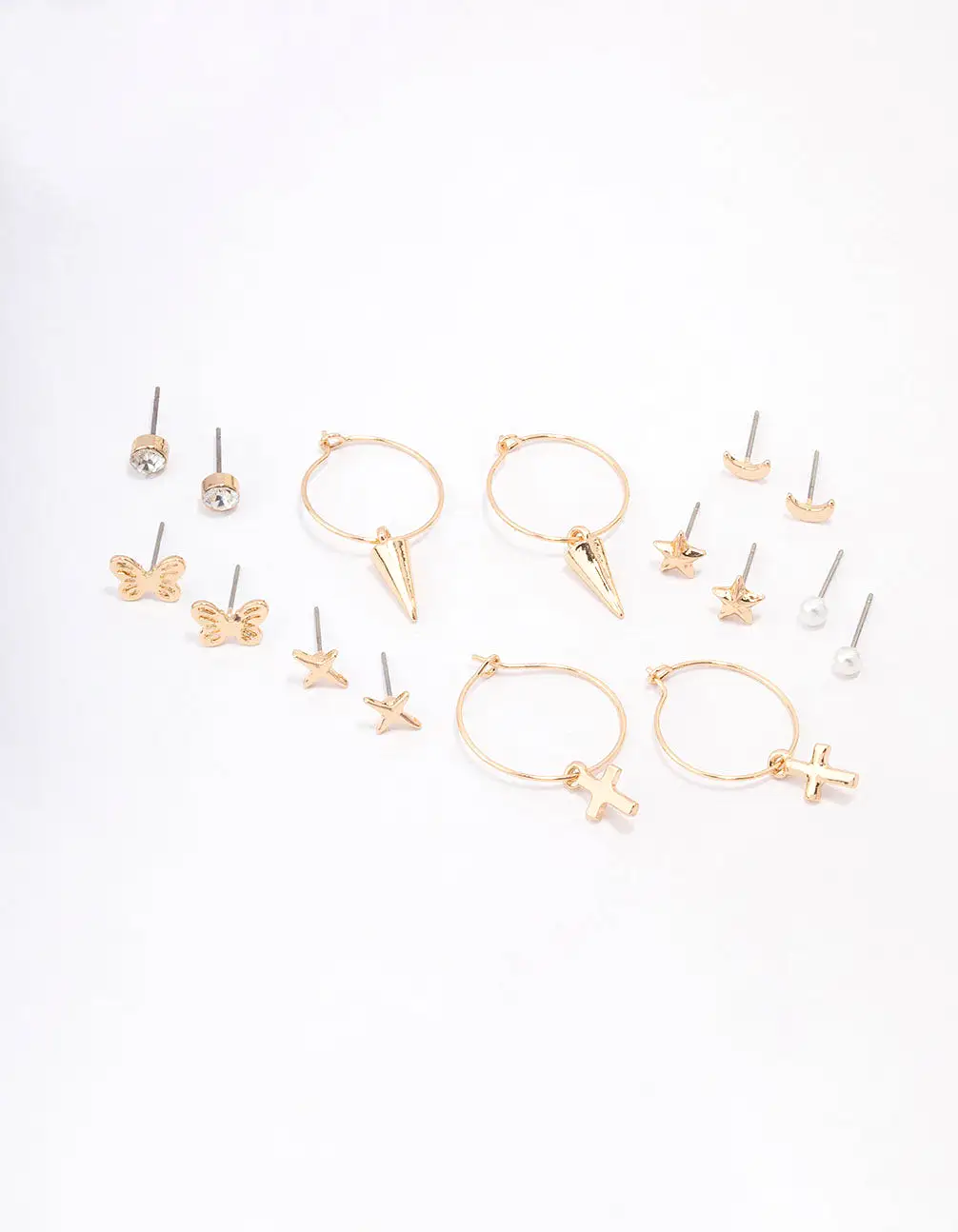 Gold Cross Pointed Earring 8-Pack