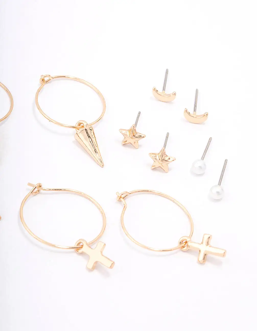 Gold Cross Pointed Earring 8-Pack