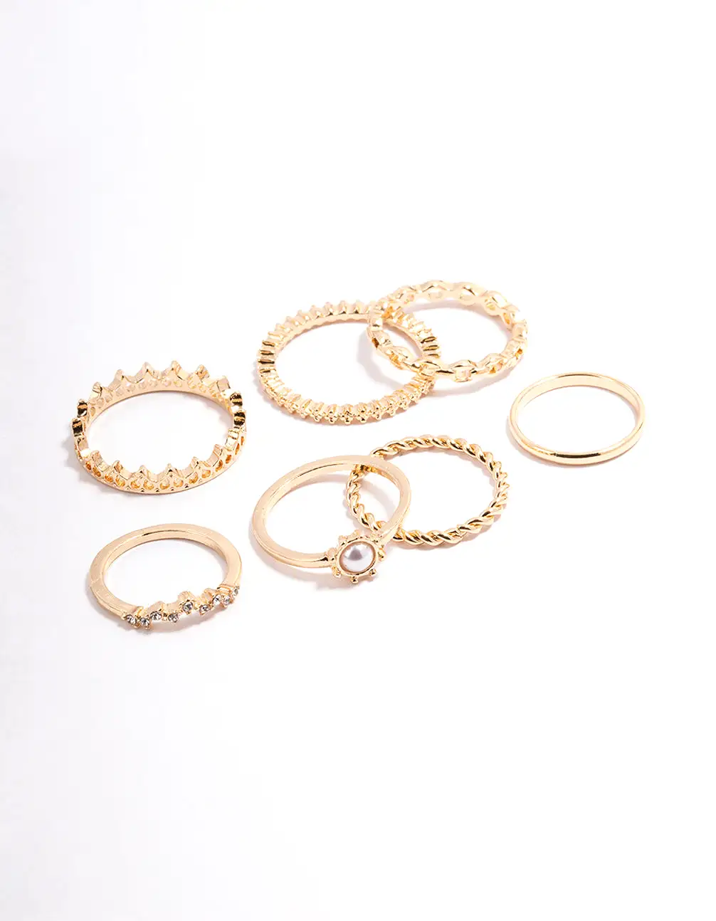 Gold Diamante & Pearl Crown Ring Pack