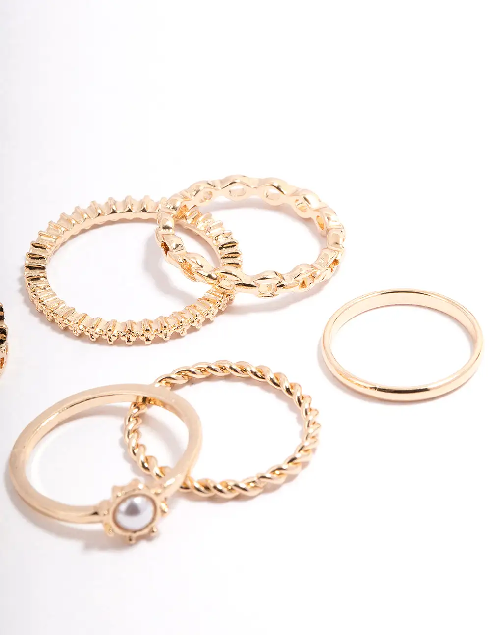 Gold Diamante & Pearl Crown Ring Pack