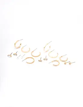 Gold Diamante & Pearl Hoop Earring 8-Pack