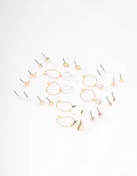 Gold Diamante Leaf Earring 12-Pack