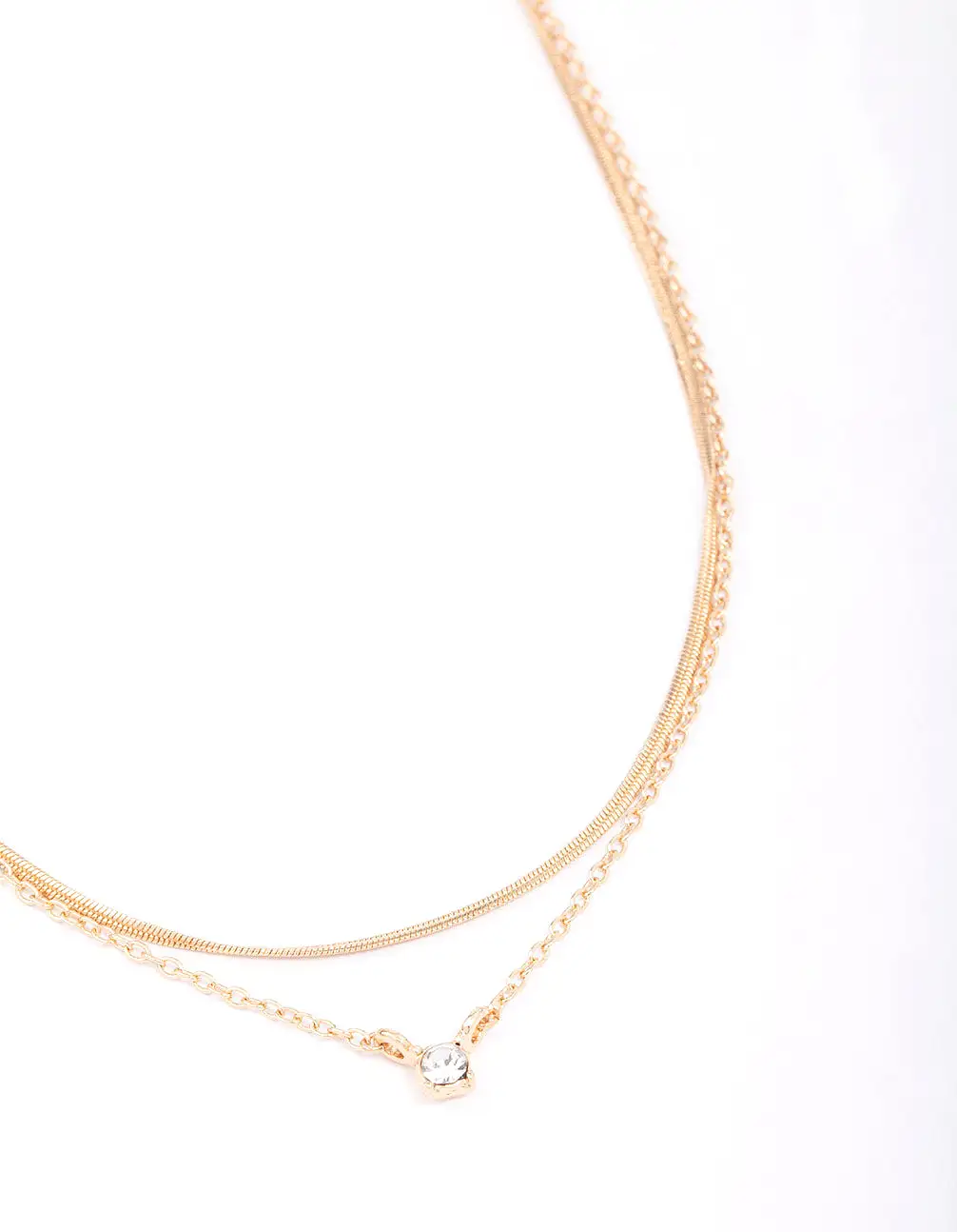 Gold Double Diamante Snake Chain Necklace