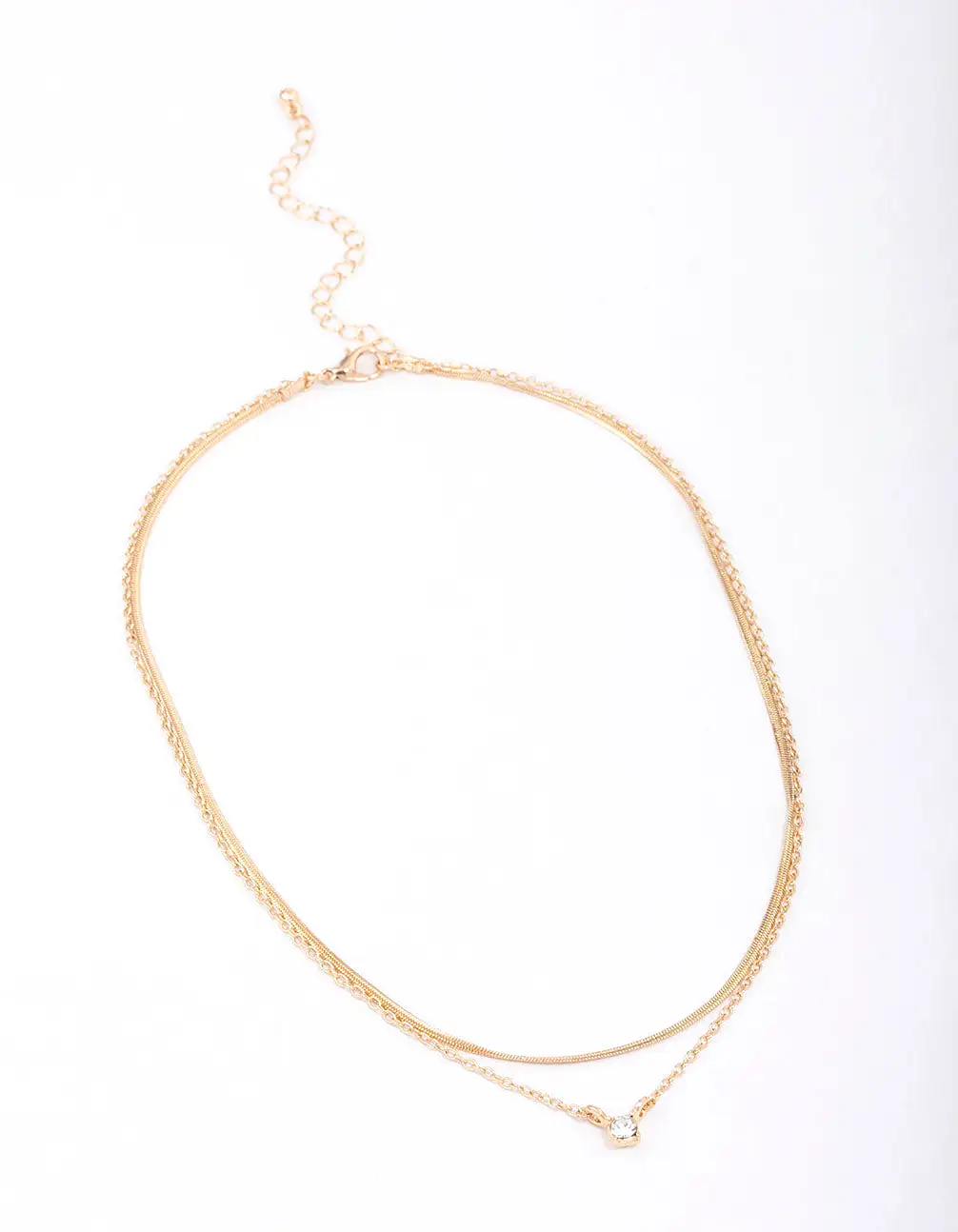 Gold Double Diamante Snake Chain Necklace