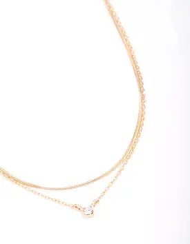 Gold Double Diamante Snake Chain Necklace