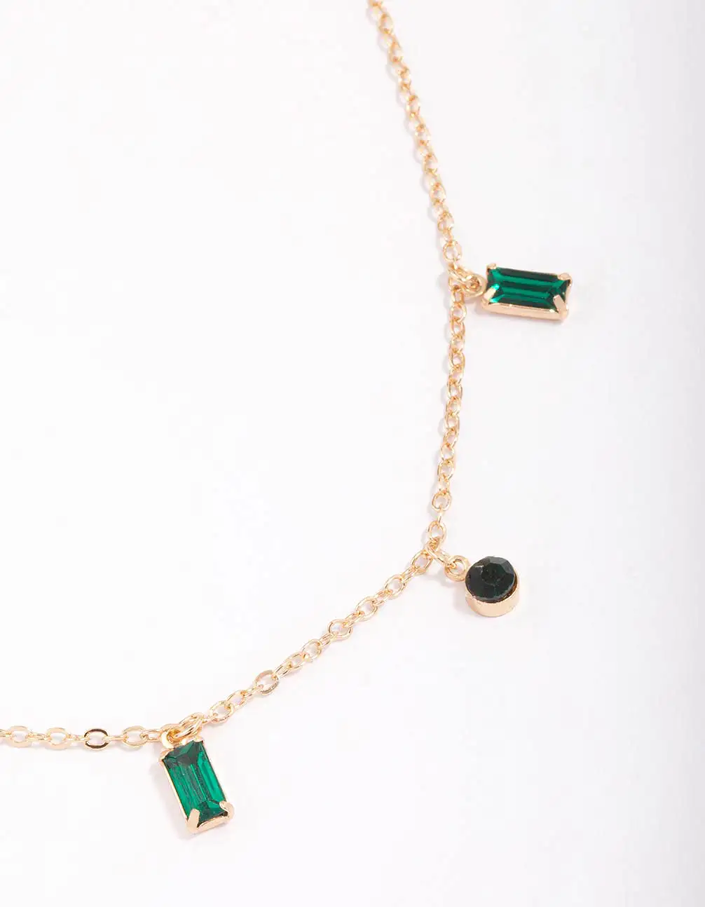 Gold Emerald Baguette & Droplet Chain Necklace