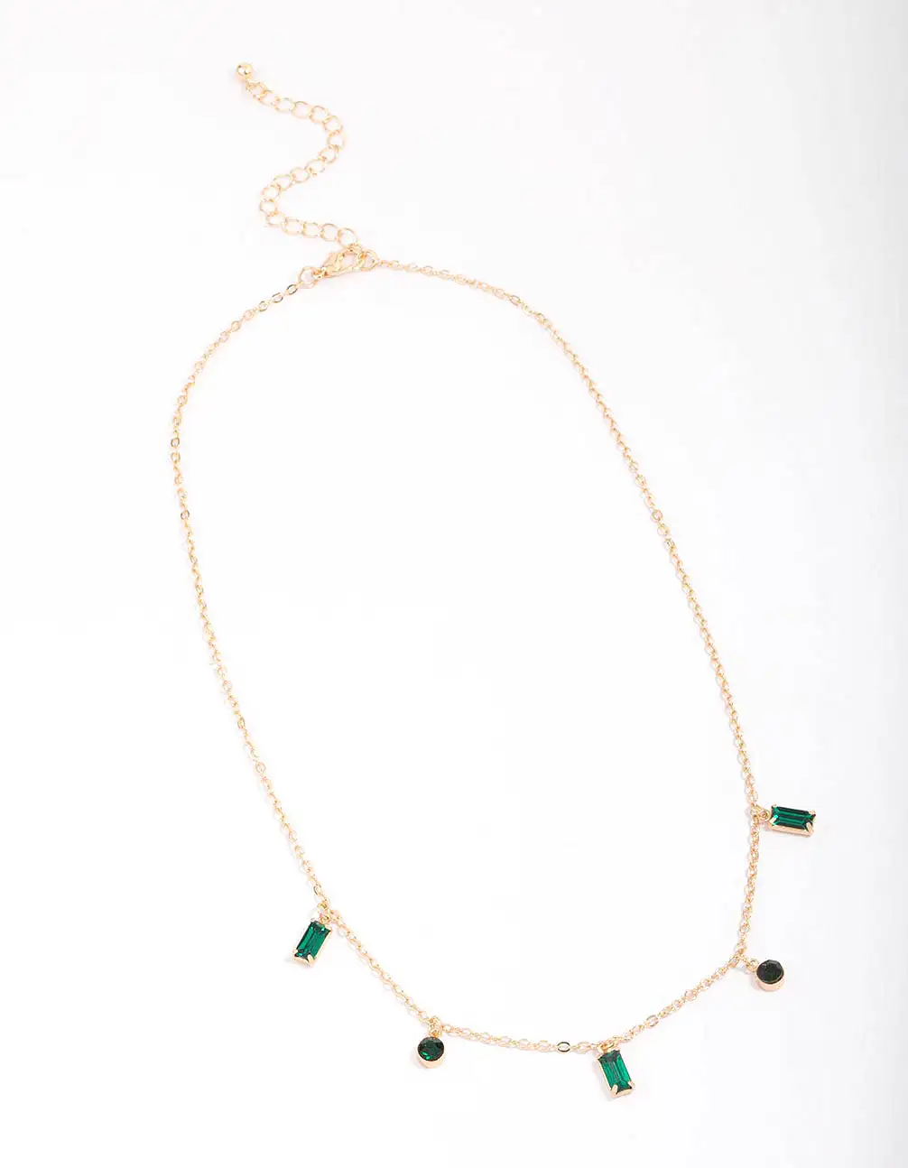 Gold Emerald Baguette & Droplet Chain Necklace