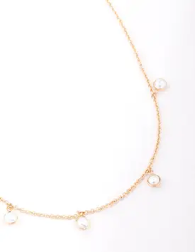 Gold Encased Pearl Droplet Necklace