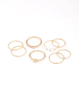 Gold Fine Diamante Cut Pearl Ring Pack