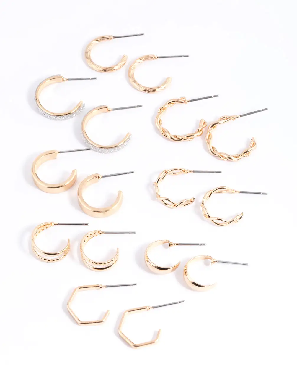 Gold Glittered & Textured Hoop Earring 8-Pack