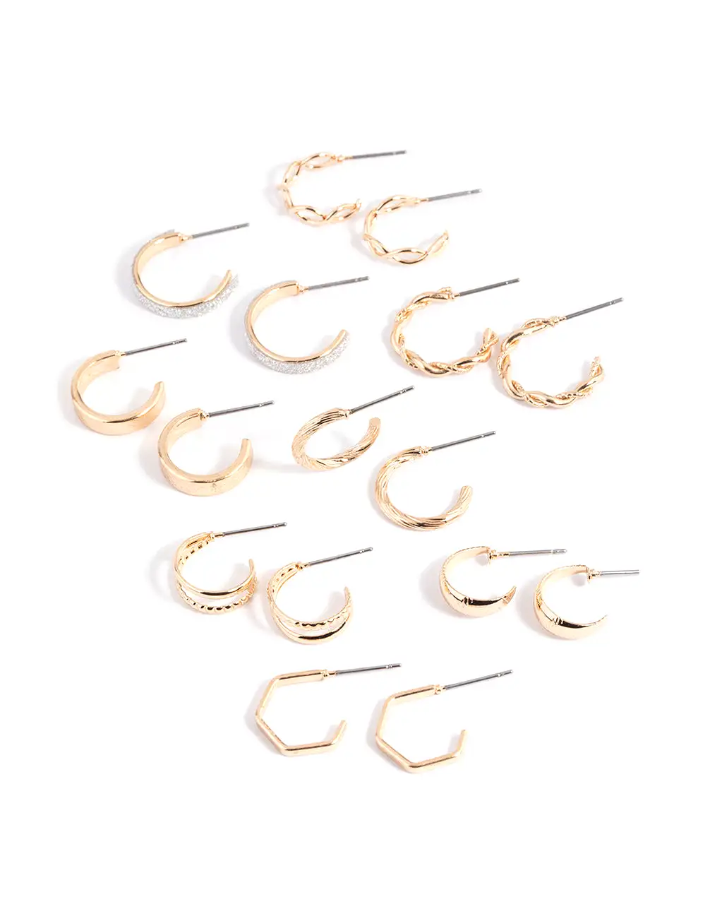 Gold Glittered & Textured Hoop Earring 8-Pack