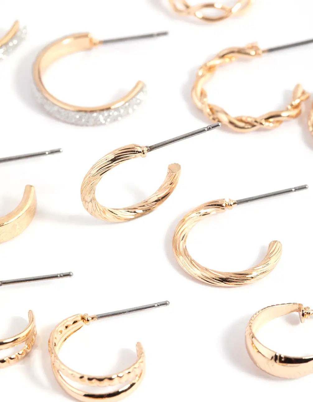 Gold Glittered & Textured Hoop Earring 8-Pack