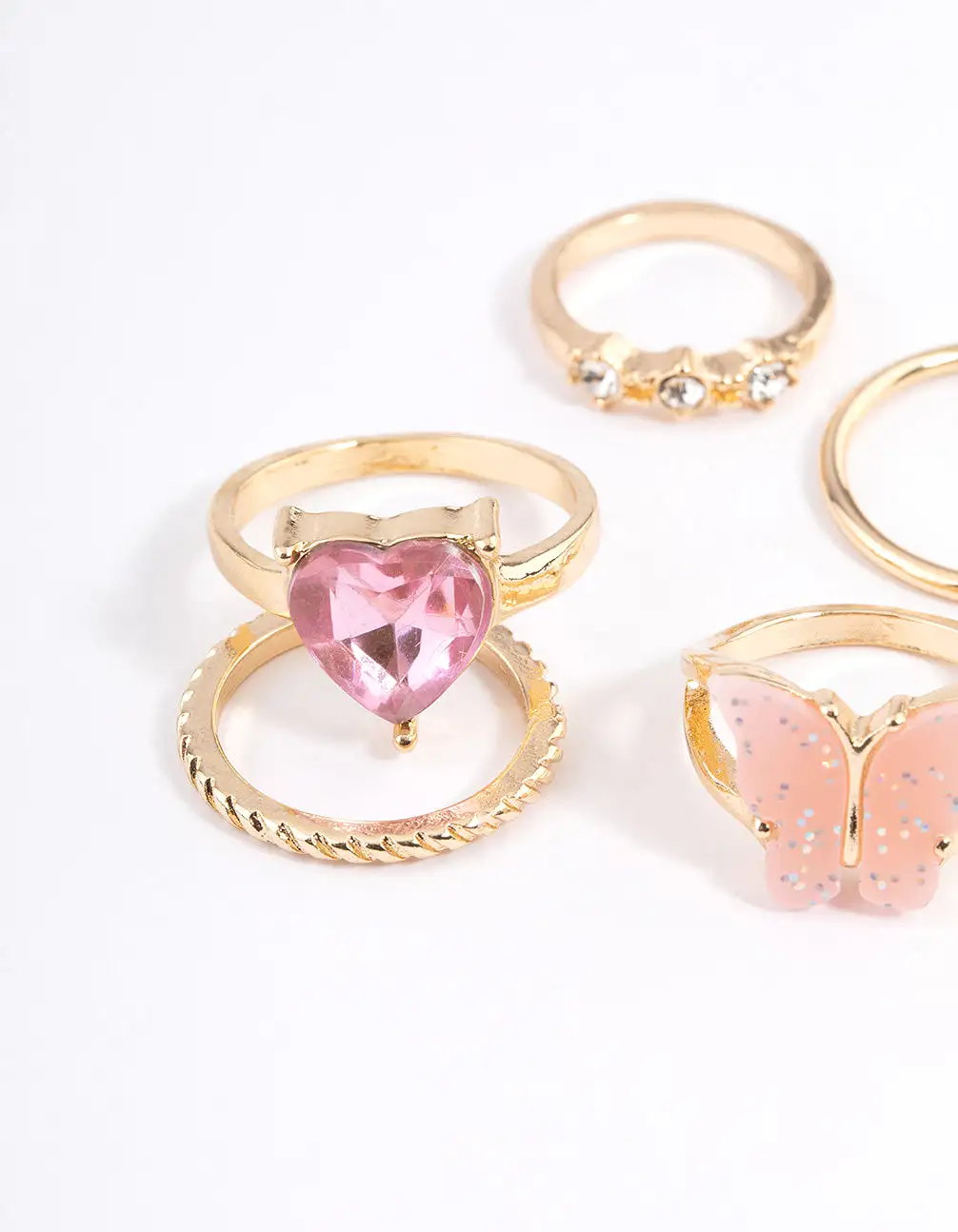 Gold Heart & Butterfly Ring 7-Pack