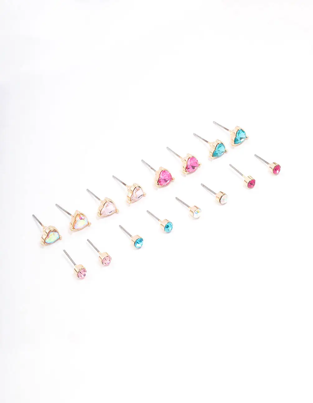 Gold Heart Diamante Earring 8-Pack