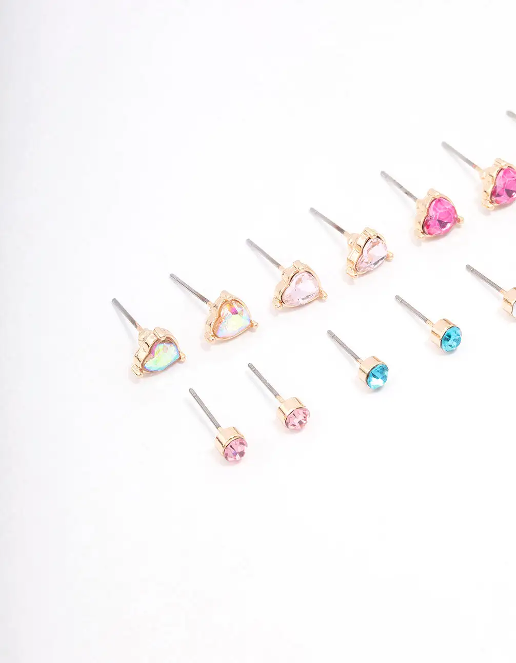 Gold Heart Diamante Earring 8-Pack