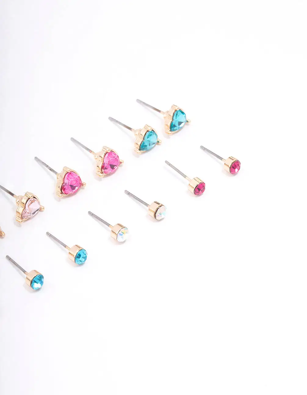 Gold Heart Diamante Earring 8-Pack