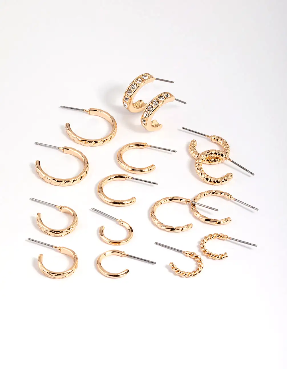 Gold Mixed Diamante Hoop Earring 8-Pack