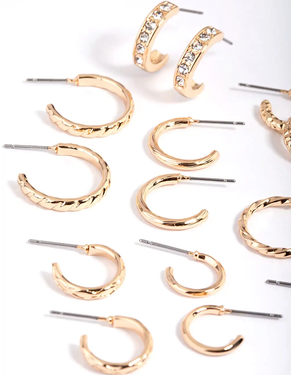 Gold Mixed Diamante Hoop Earring 8-Pack