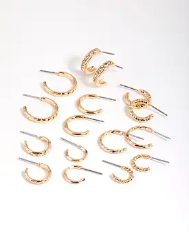 Gold Mixed Diamante Hoop Earring 8-Pack