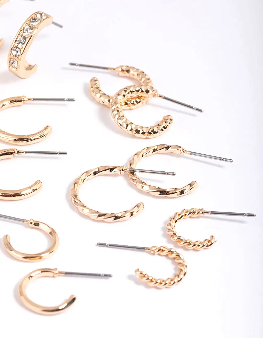 Gold Mixed Diamante Hoop Earring 8-Pack