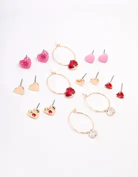 Gold Mixed Heart Earring 8-Pack