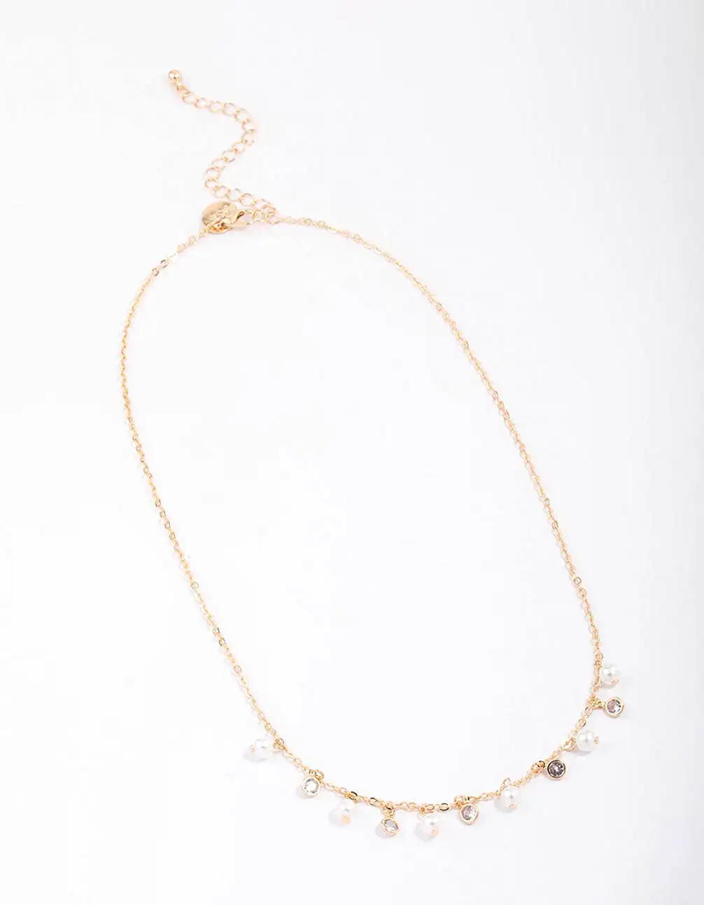 Gold Pearl & Diamante Droplet Chain Necklace