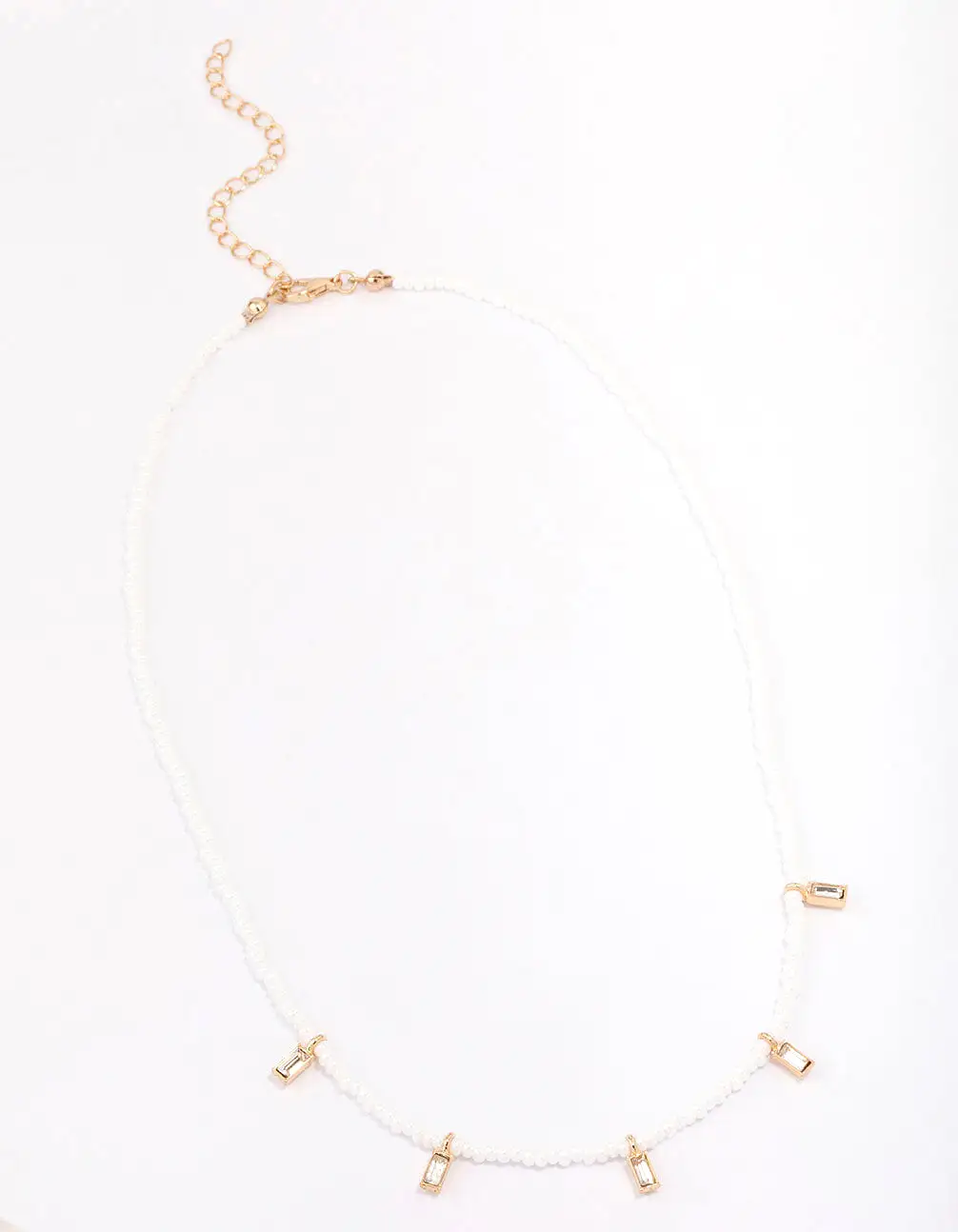 Gold Pearl Baguette Droplet Necklace