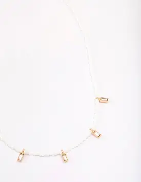 Gold Pearl Baguette Droplet Necklace