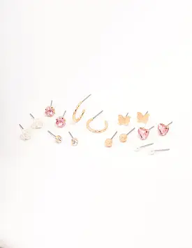 Gold Rose & Butterfly Earring 8-Pack