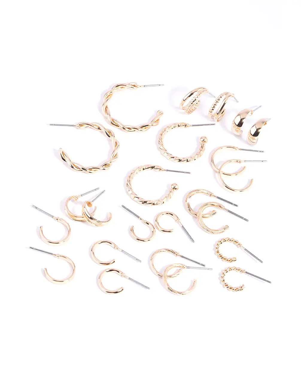 Gold Twisted Hoop Earring 12-Pack