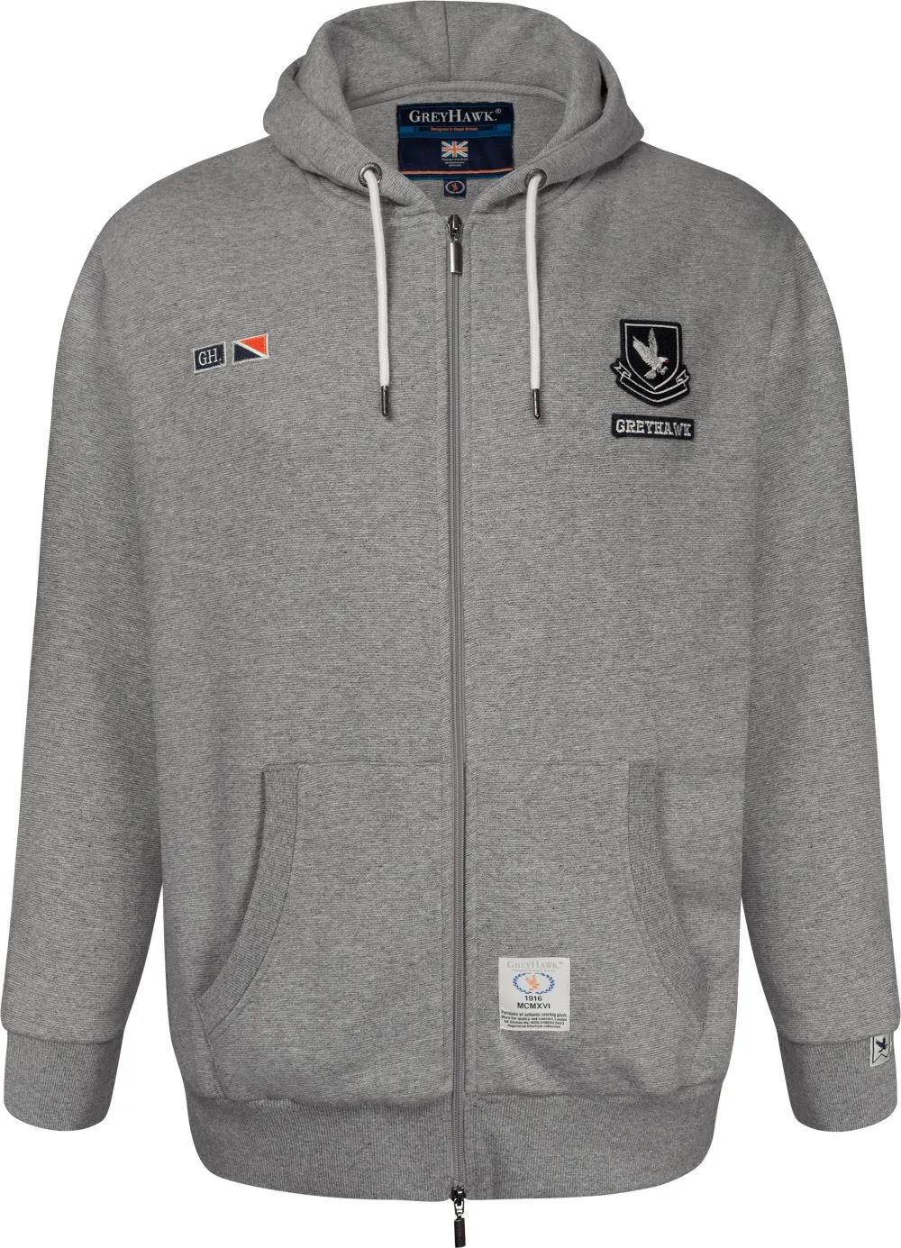 Grey Hawk Tall Fleece Lined Zipped Hoody - Grey