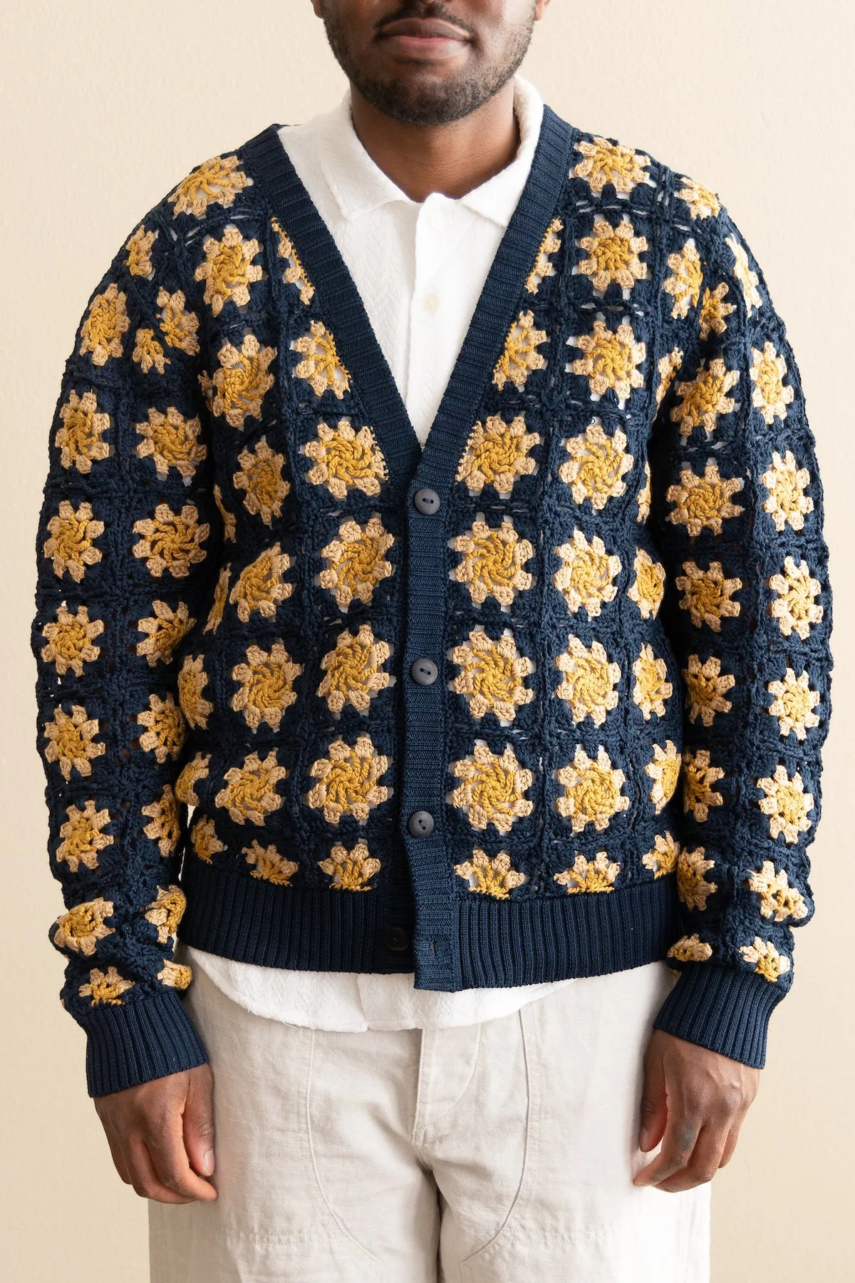 Hand Crochet Pima Cardigan - Navy