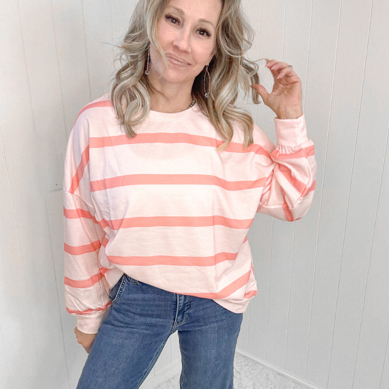 Here for the Stripes Peachy Long Sleeve Top