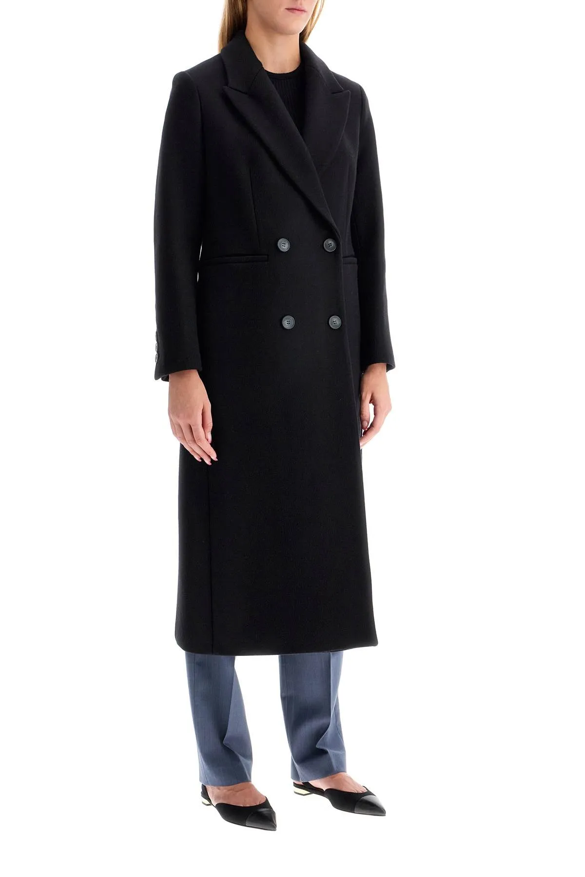 Ivy Oak Cayenne Double Breasted Wool Coat   Black