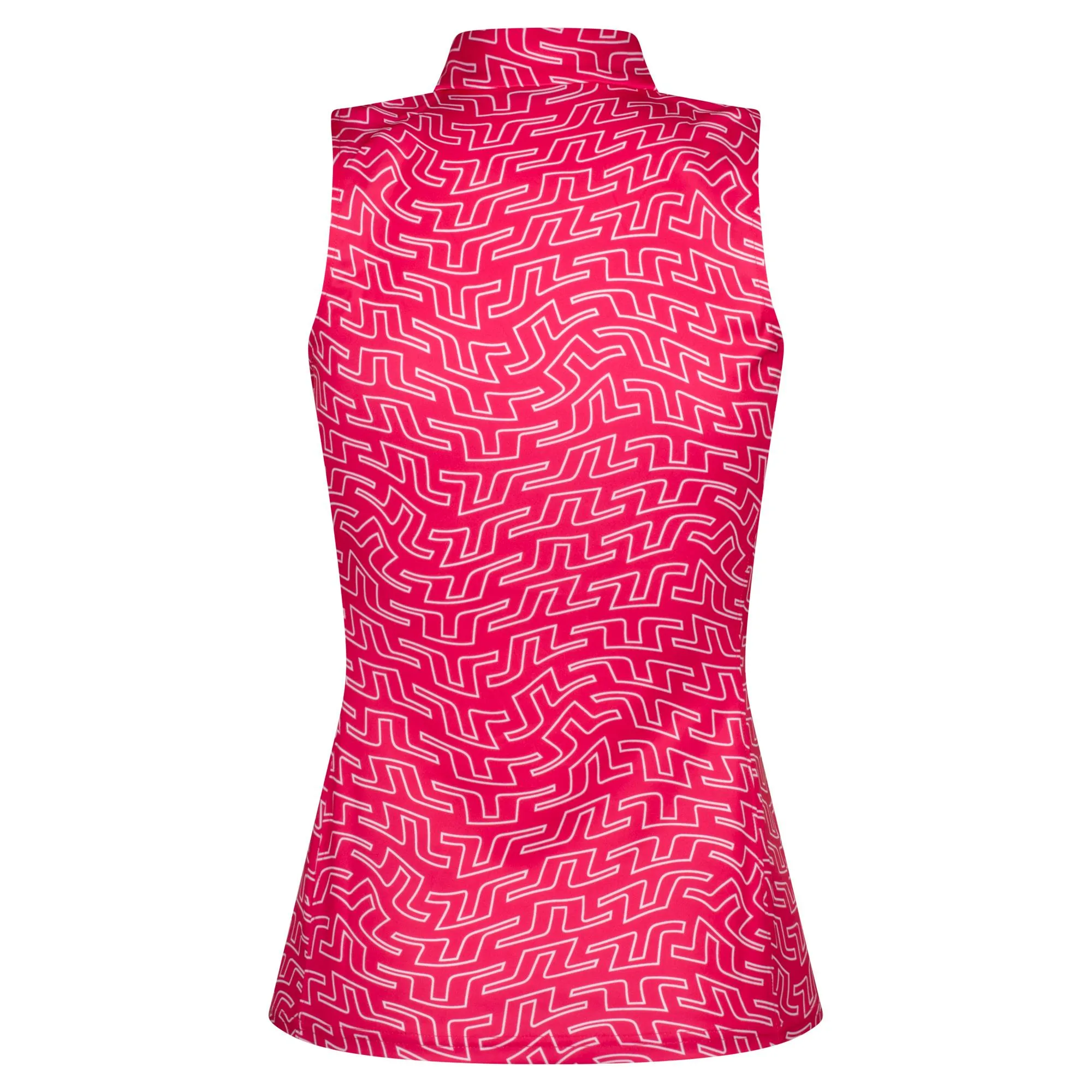 J Lindeberg Dena Print Ladies Sleeveless Golf Polo Azalea Outline Bridge