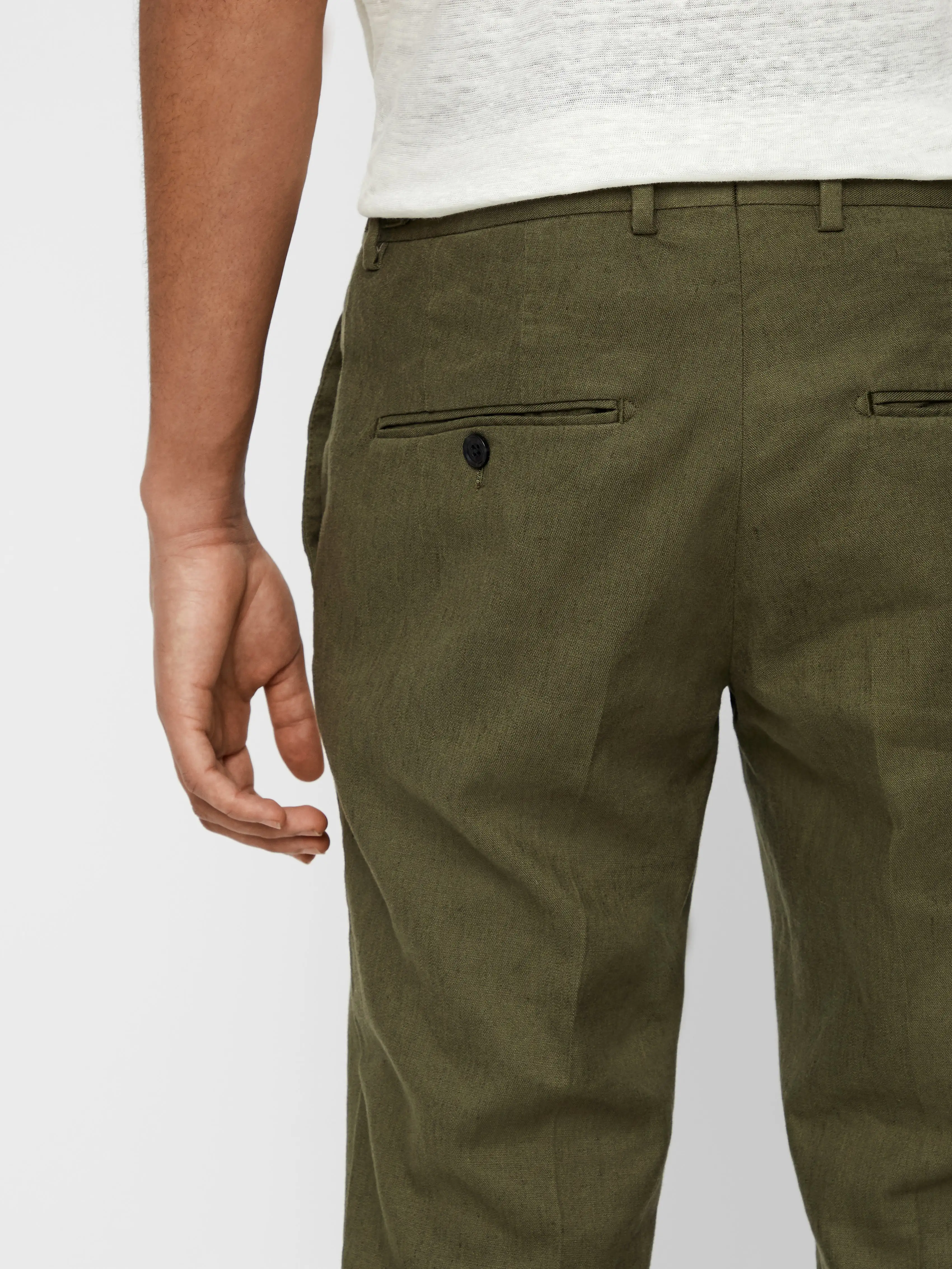 J.Lindeberg Mens Grant Cotton Linen Stretch Pants - IVY GREEN