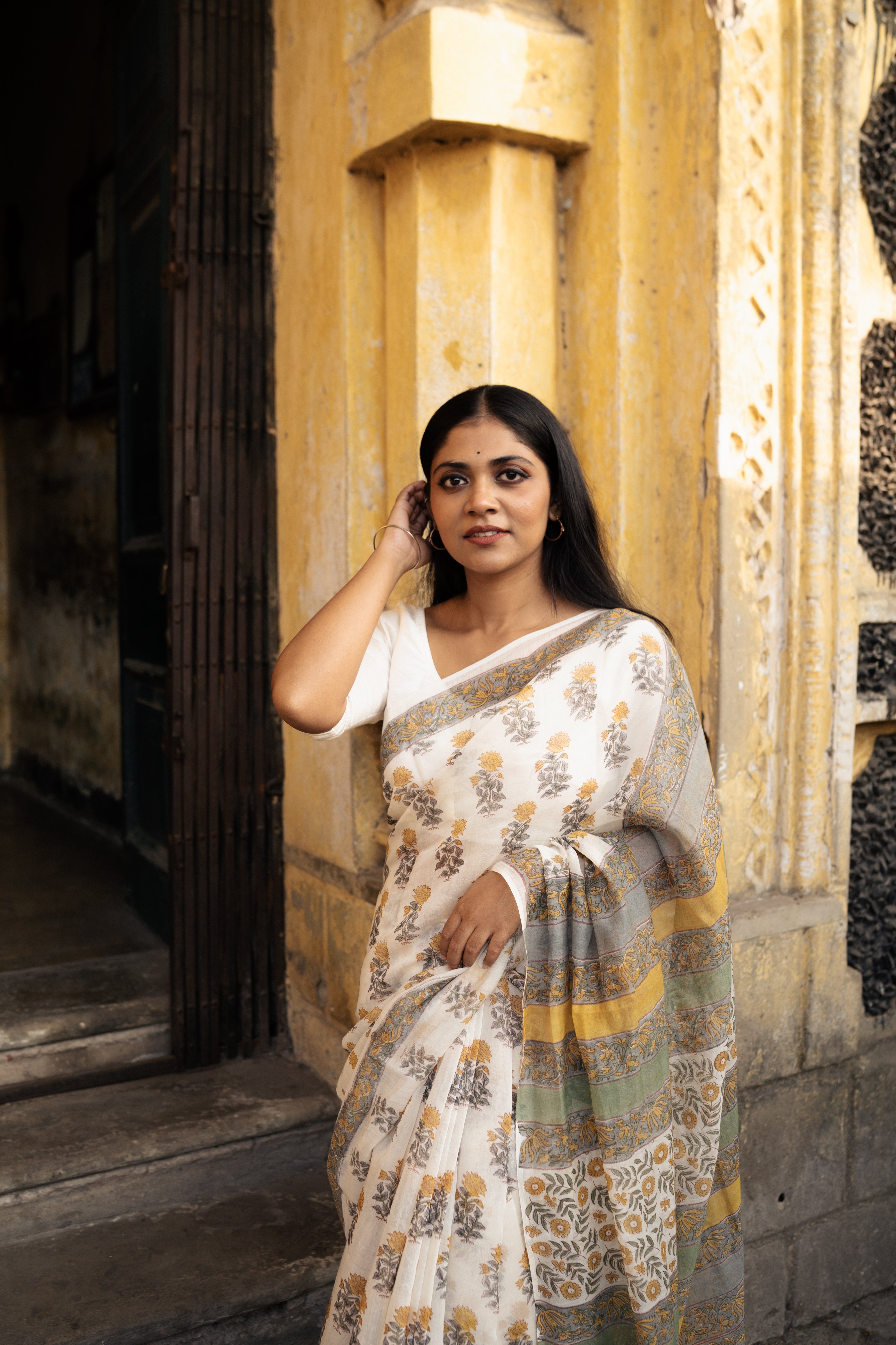 Kaisori Bagh Dhoop Chanderi hanblockprinted silk cotton saree