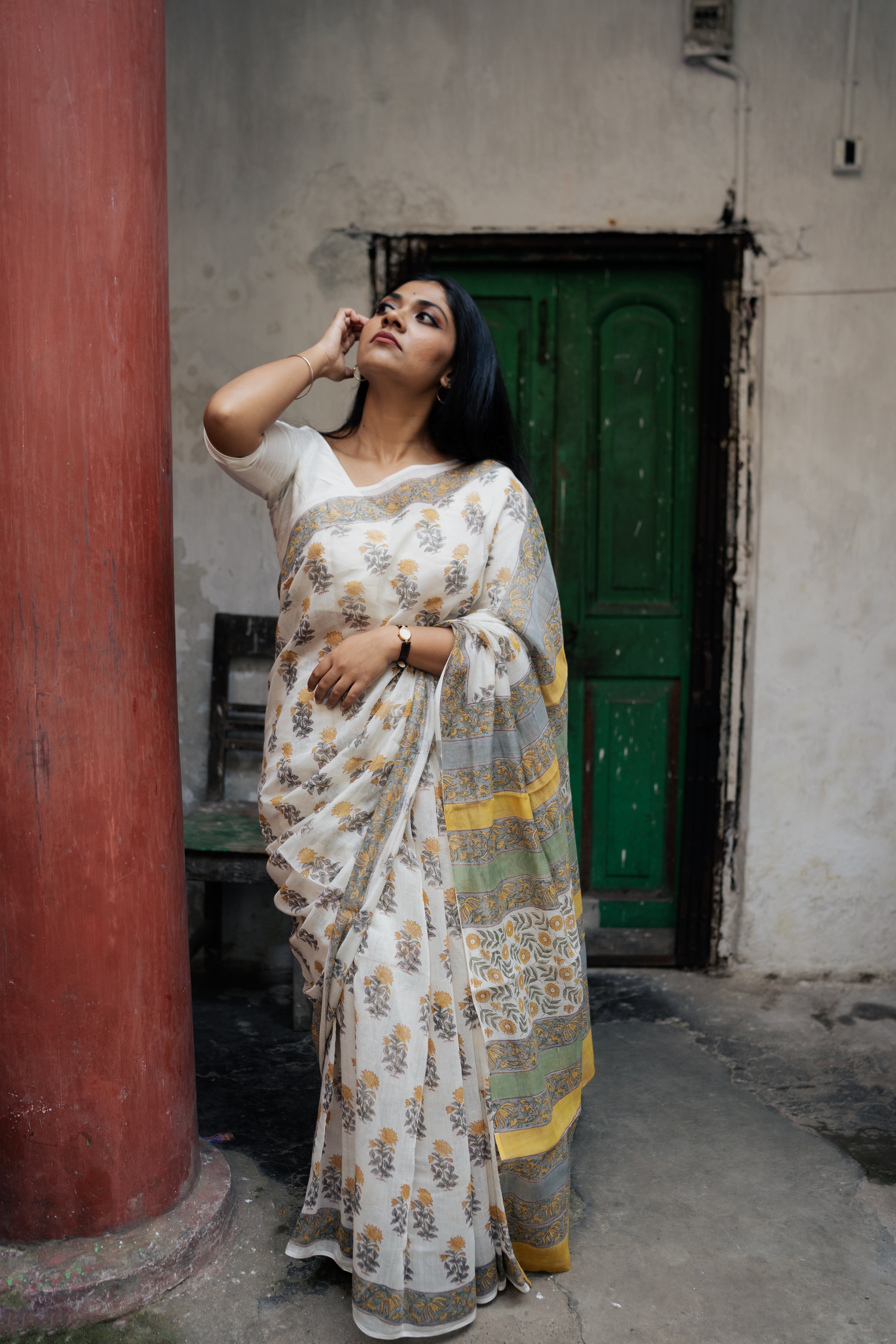 Kaisori Bagh Dhoop Chanderi hanblockprinted silk cotton saree