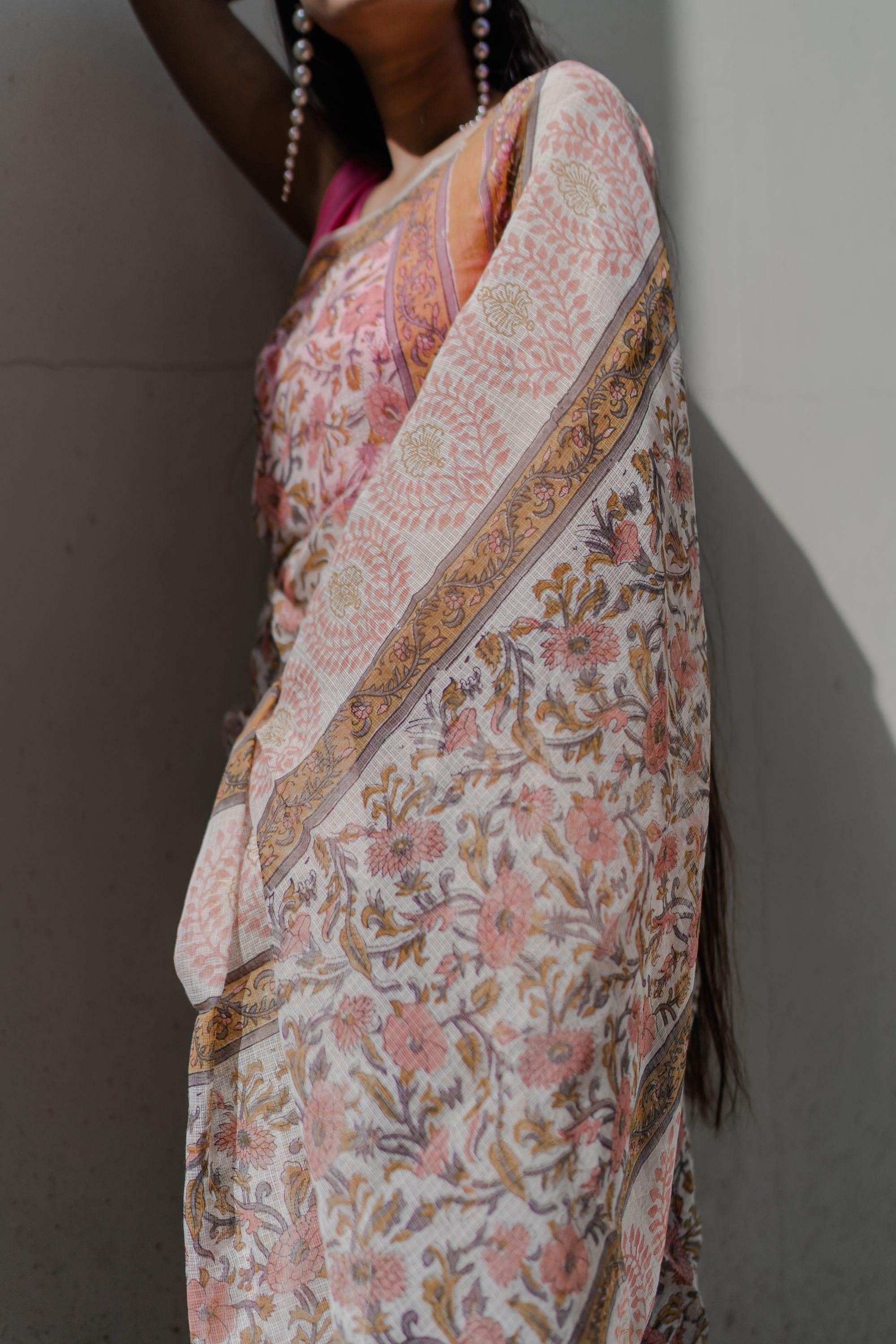 Kaisori Bagh Padma Kota  blockprinted silk cotton saree