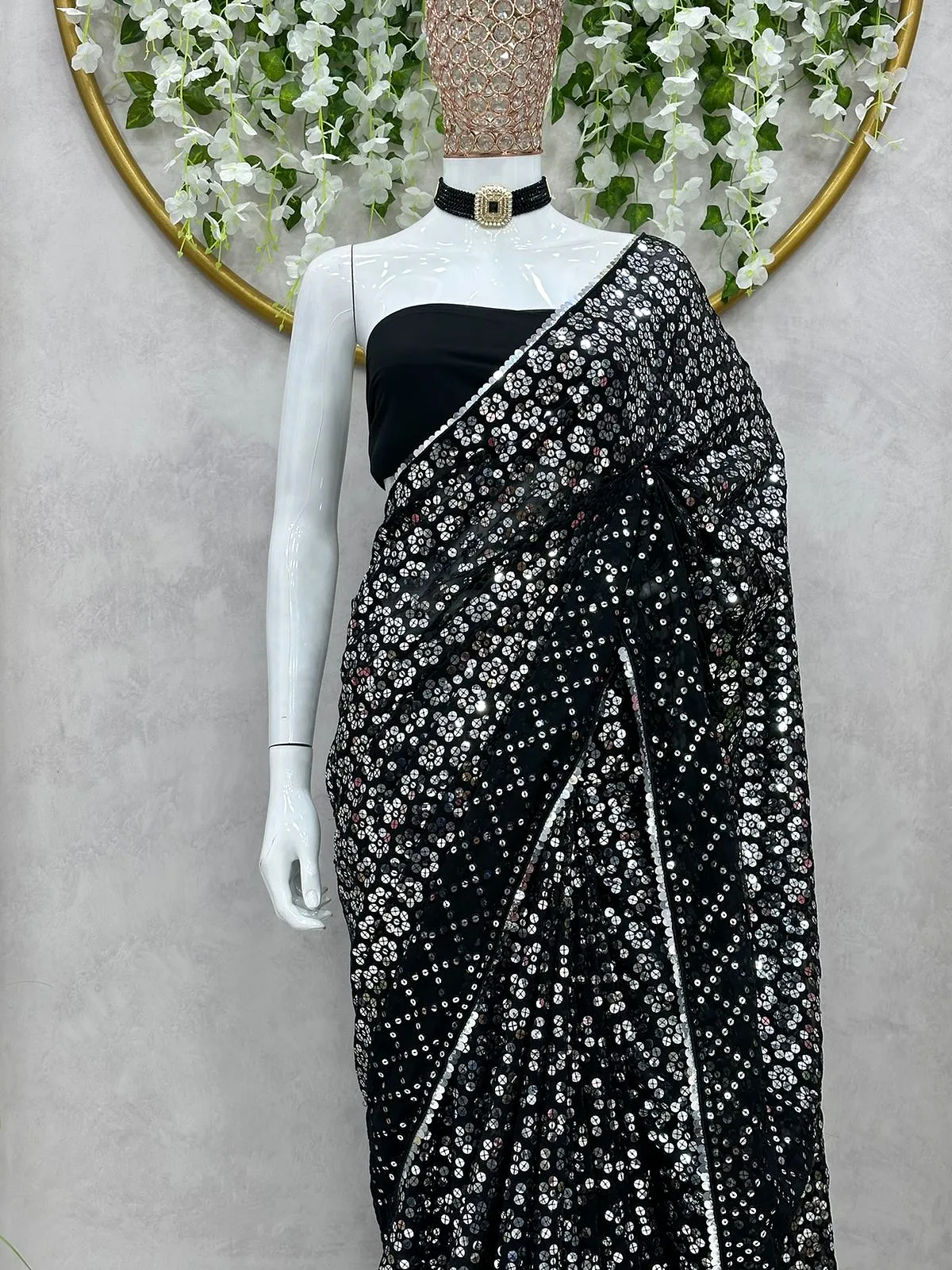 Kaleena , Black Beautiful Designer Sequins Saree for women -SSS001BSS