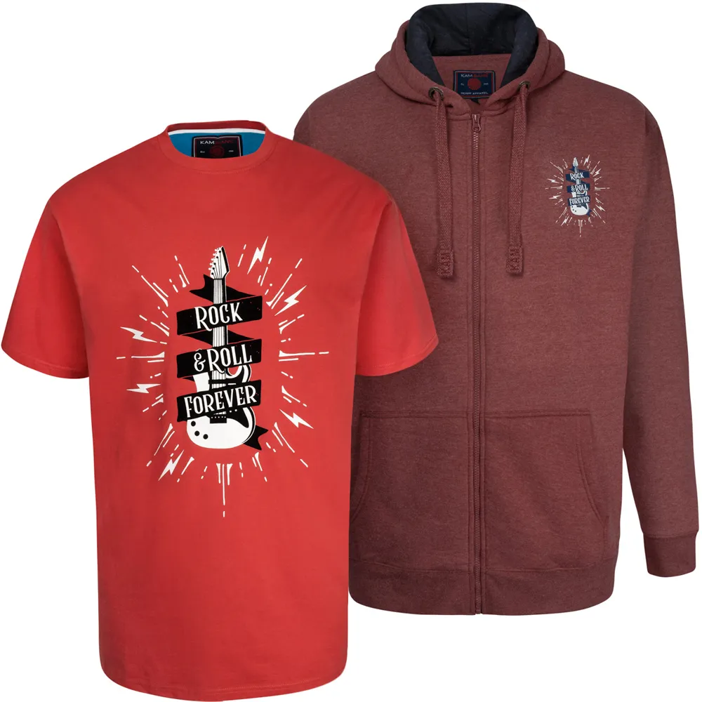 Kam Rock and Roll Zip Thru Hoody & T-shirt Set - Red Spice