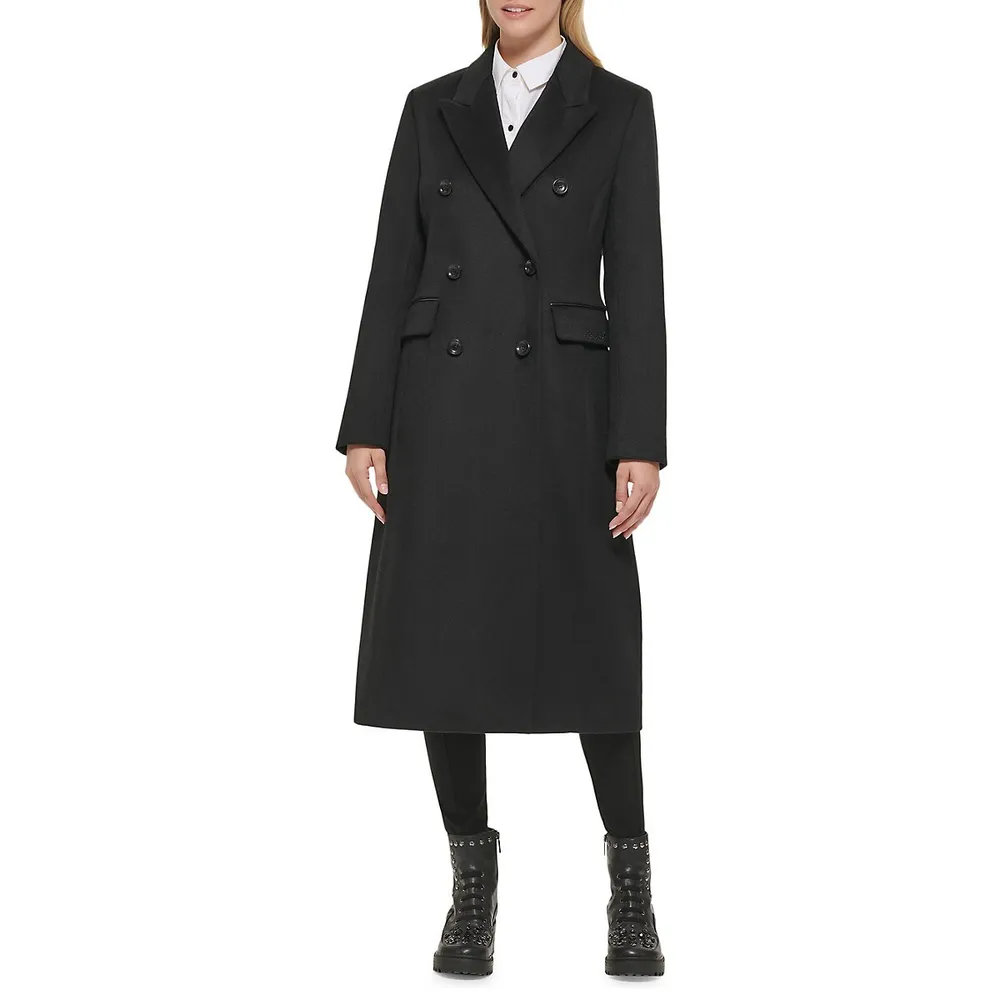 Karl Lagerfeld Paris Wool-Blend Double-Breasted Maxi Coat