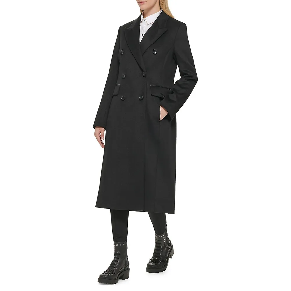 Karl Lagerfeld Paris Wool-Blend Double-Breasted Maxi Coat