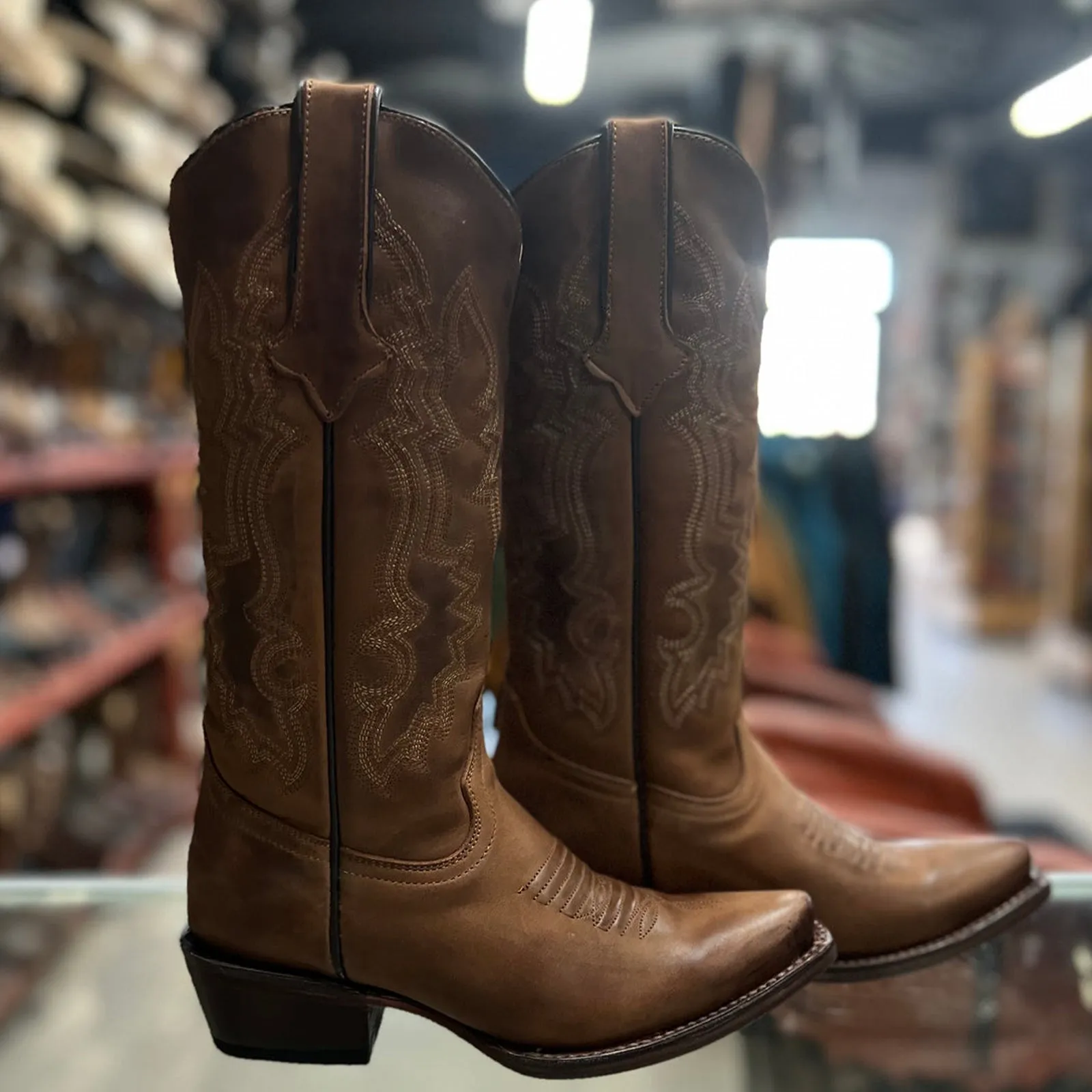 Ladies Burnished Cognac Snip Toe Boots