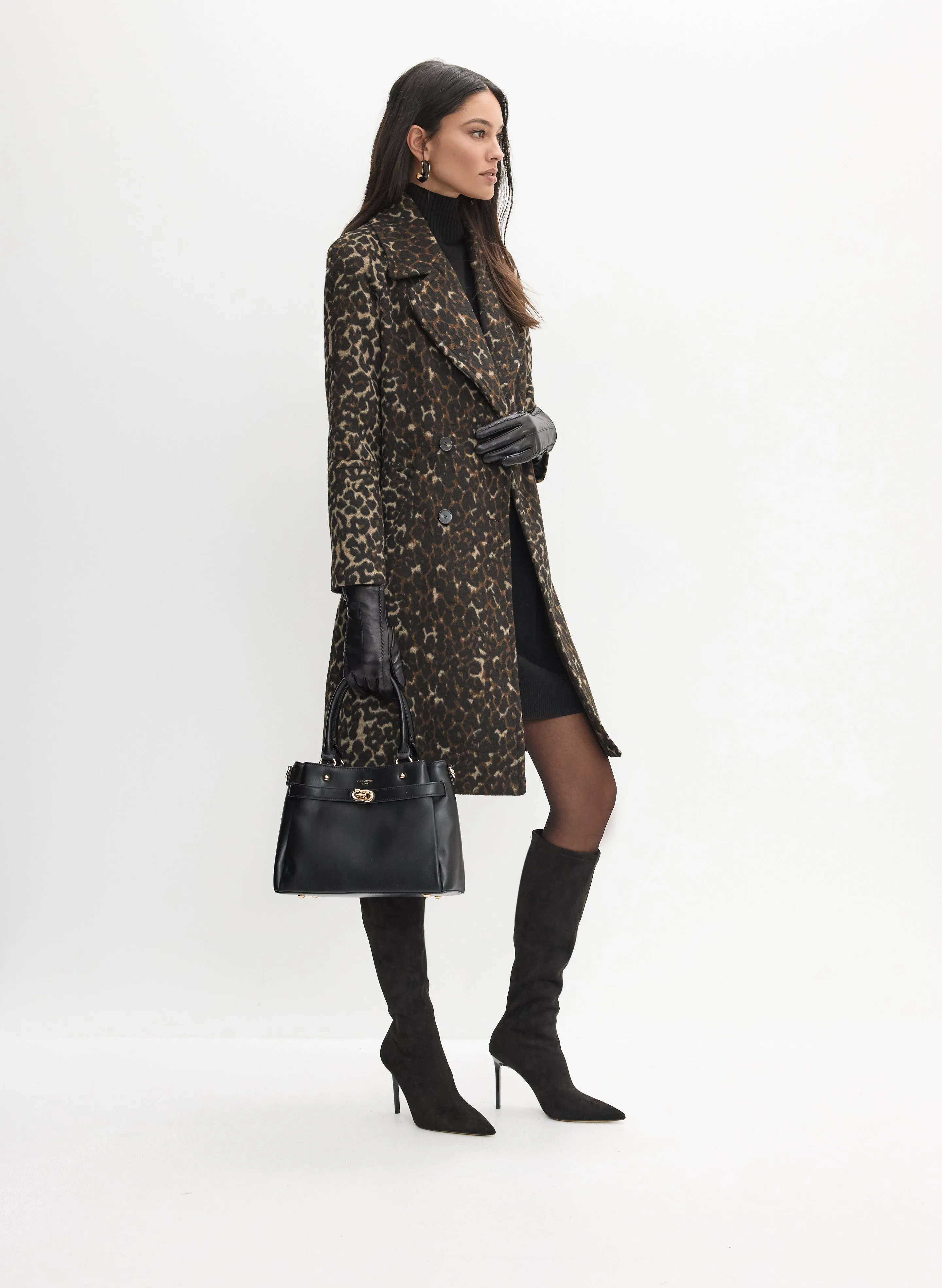 Leopard Print Wool-Blend Coat