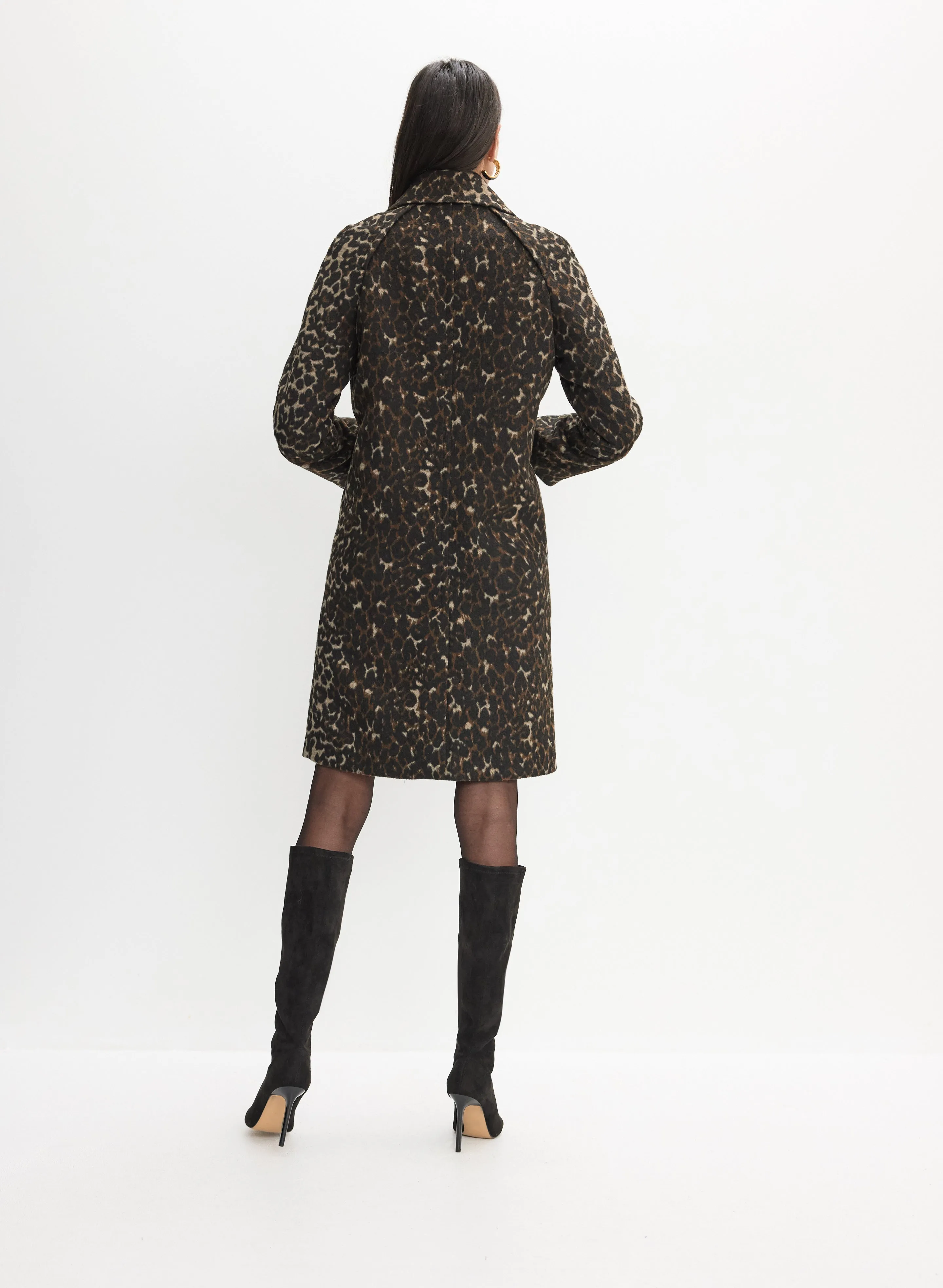 Leopard Print Wool-Blend Coat