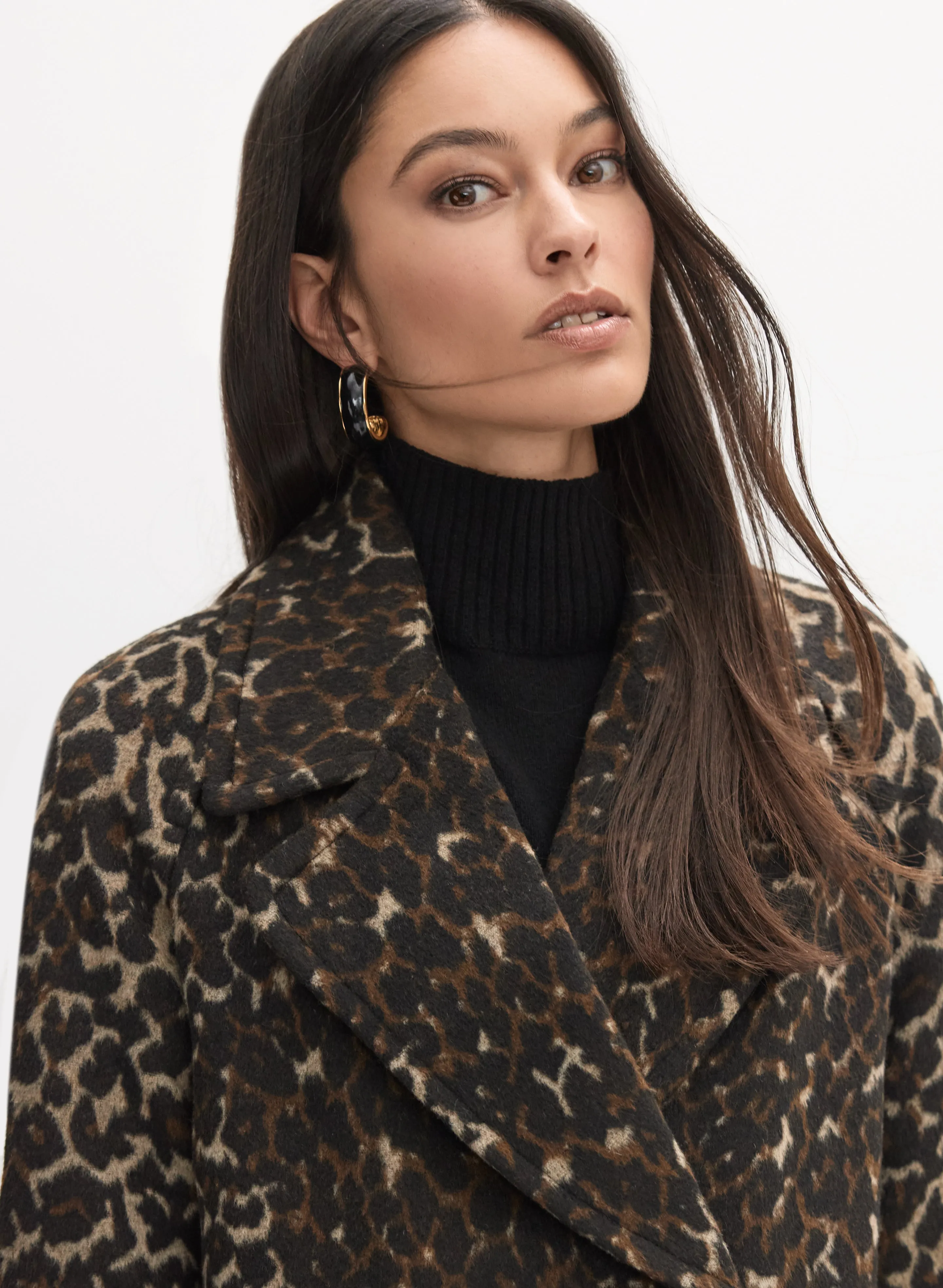 Leopard Print Wool-Blend Coat